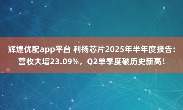 辉煌优配app平台 利扬芯片2025年半年度报告：营收大增23.09%，Q2单季度破历史新高！