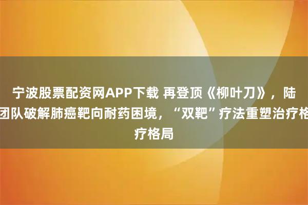 宁波股票配资网APP下载 再登顶《柳叶刀》，陆舜团队破解肺癌靶向耐药困境，“双靶”疗法重塑治疗格局
